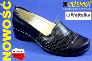 WOJTYŁKO Półbuty Damskie szerokie KOTURN SKÓRA 25114 czarny